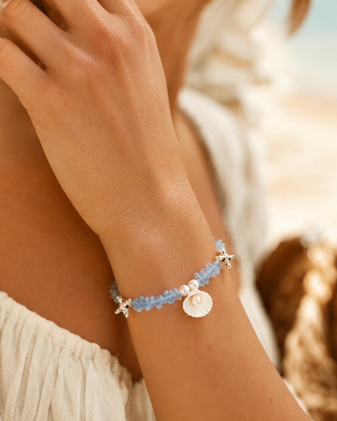 WW DREISEGEL ocean-inspired shell jewelry set styled for summer outfits